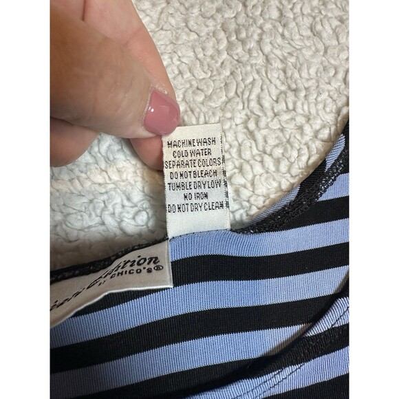 Chico’s Private Edition Size 3 Blue Navy Acetate/Lycra Striped Tank Top - Picture 4 of 6